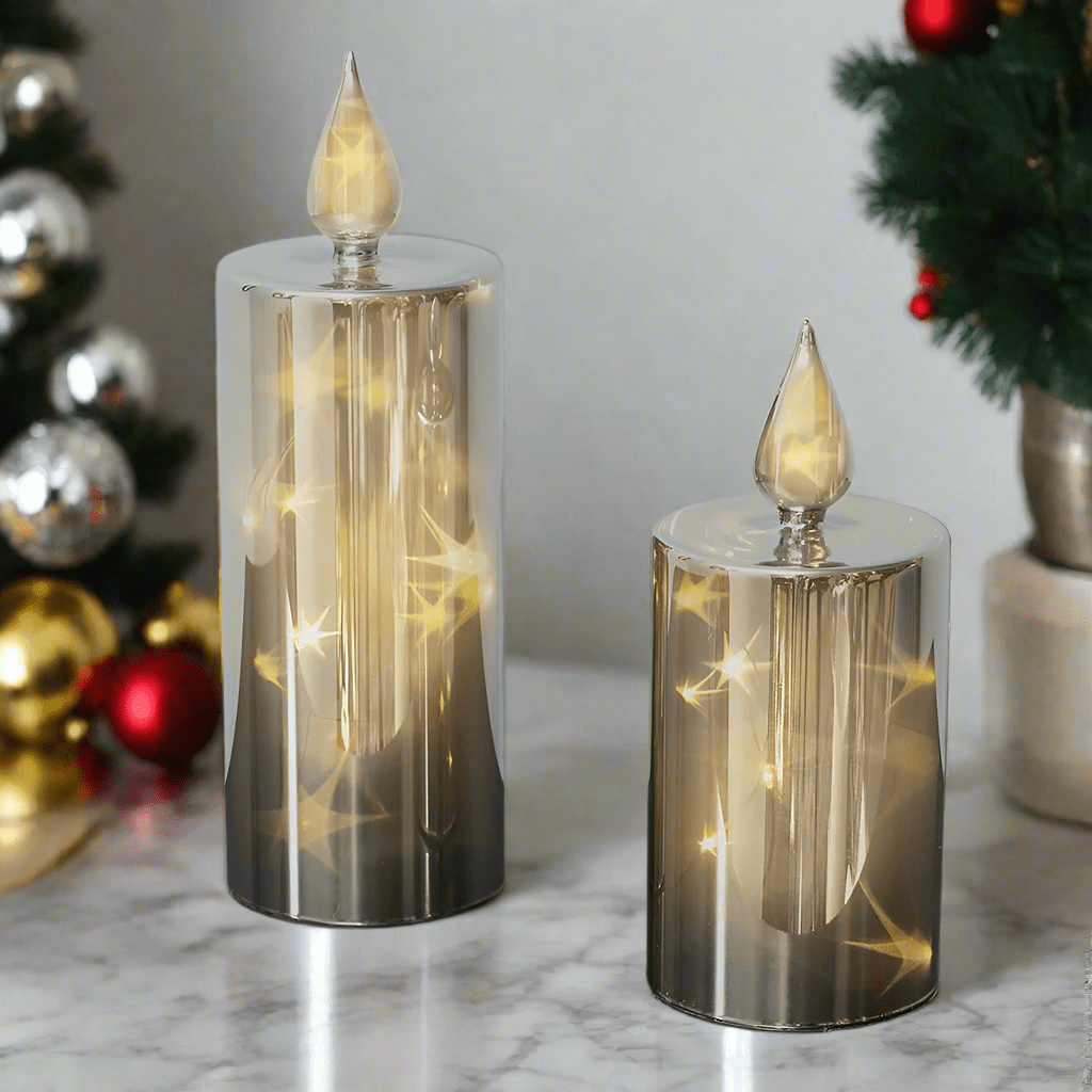 LED Smoky Glass Candle Set with Timer