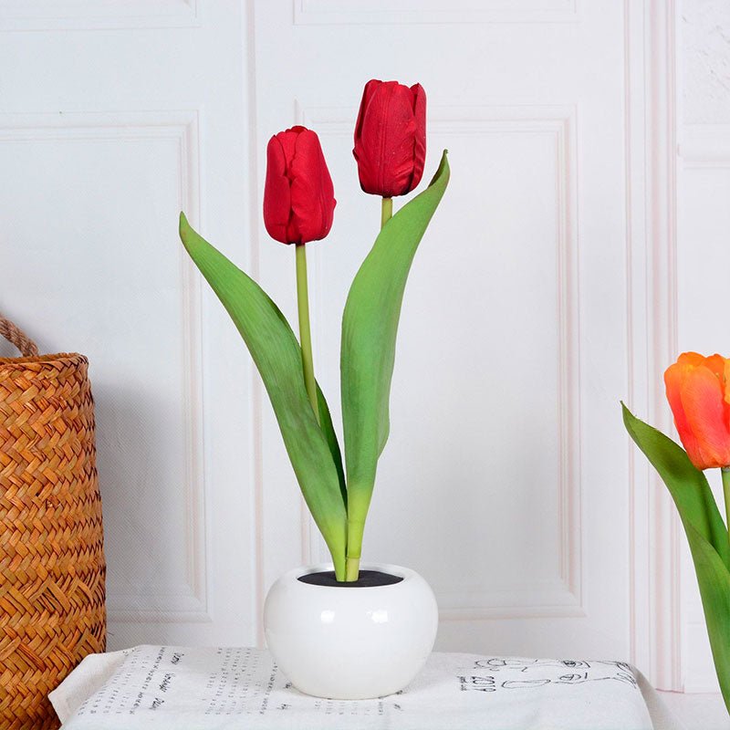 LED Tulip Table Lamp with Ceramic Base and Fabric Flower
