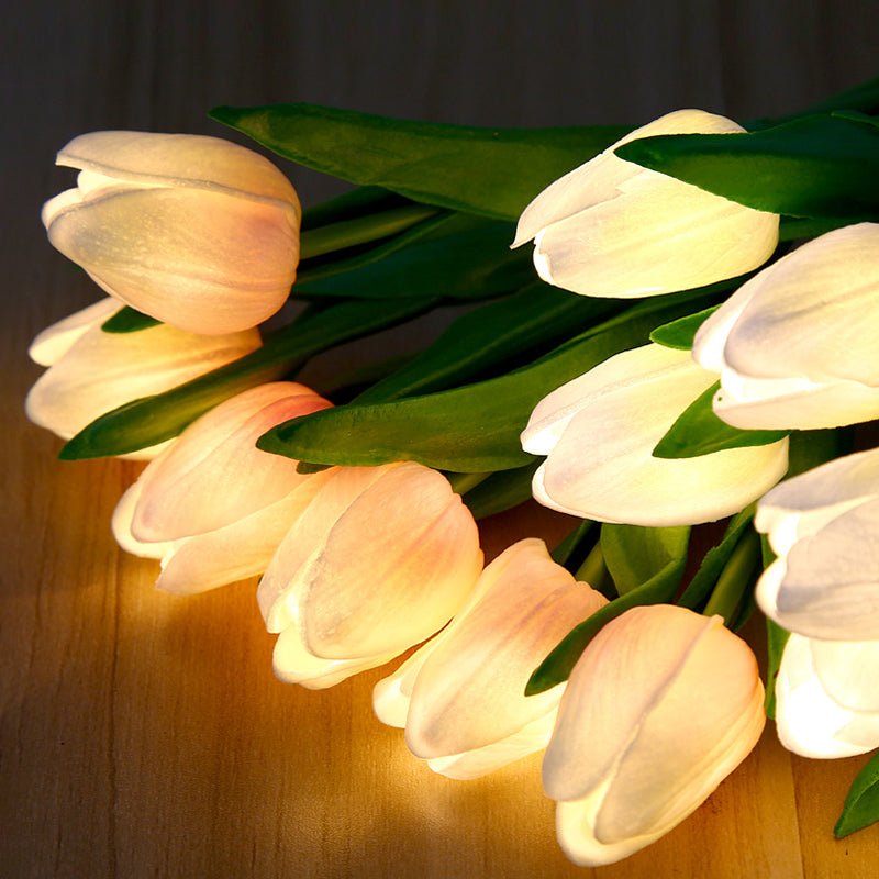 LED Tulip Table Lamp with Ceramic Base and Fabric Flower
