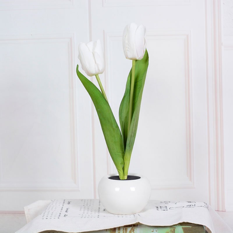 LED Tulip Table Lamp with Ceramic Base and Fabric Flower