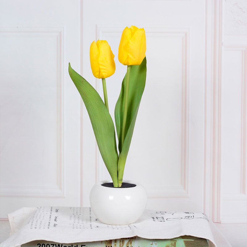 LED Tulip Table Lamp with Ceramic Base and Fabric Flower