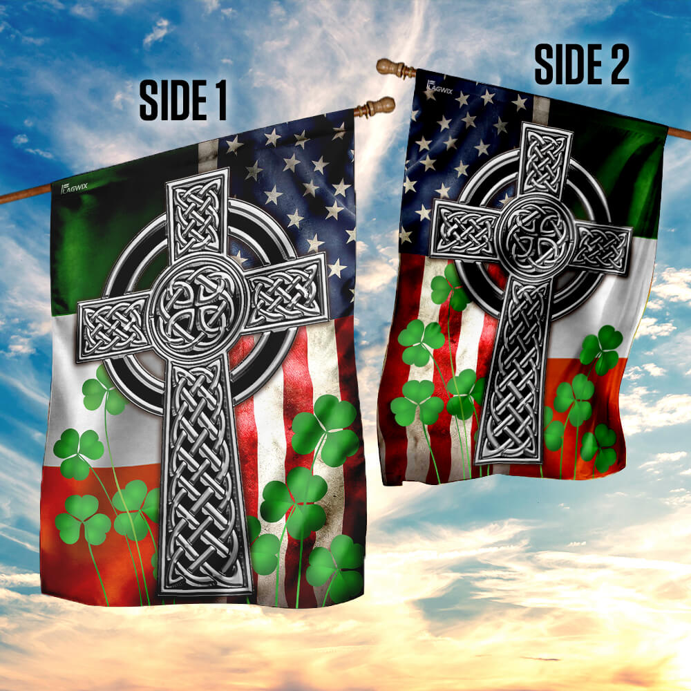 Celtic Irish Flag with Cross and Shamrocks