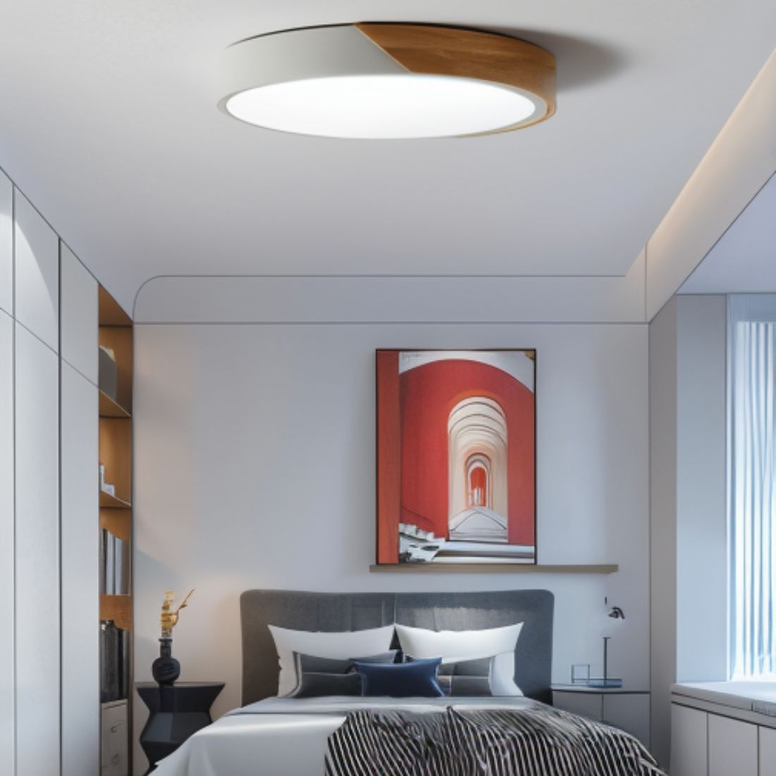Modern Minimalist LED Ceiling Light with Wooden Structure