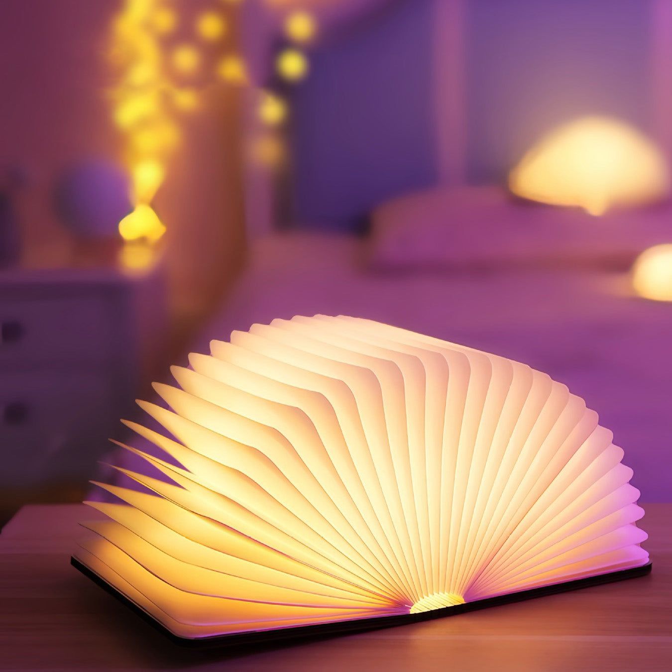 Wooden Book Lamp with USB Rechargeable Light - Rose Black, Maple, Walnut Options