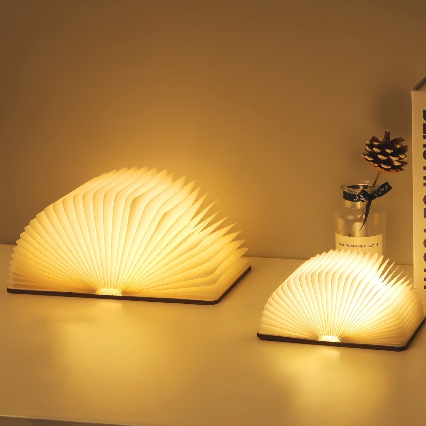 Wooden Book Lamp with USB Rechargeable Light and Color-Changing Options