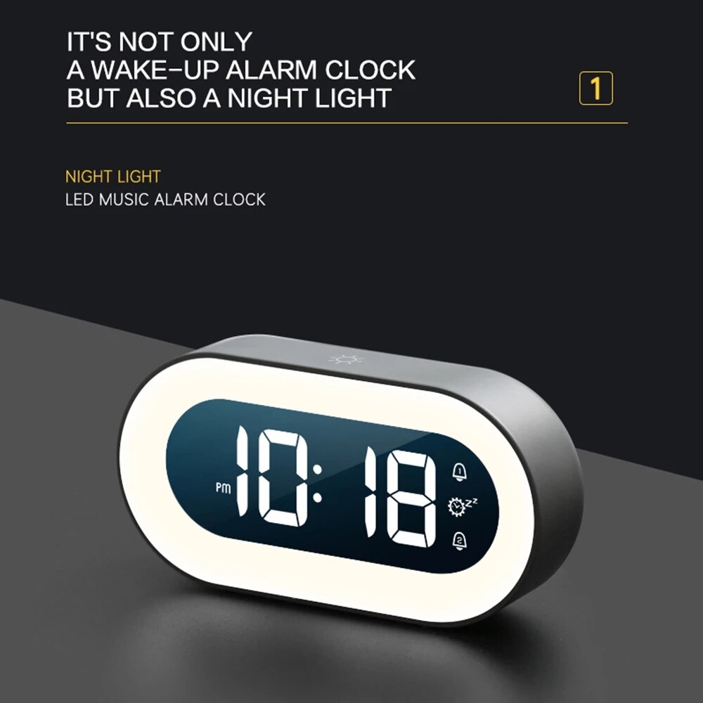 Digital Alarm Clock with Dimmable Night Light and Soothing Sounds