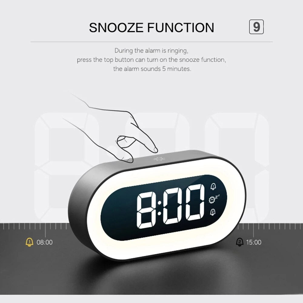 Digital Alarm Clock with Dimmable Night Light and Soothing Sounds