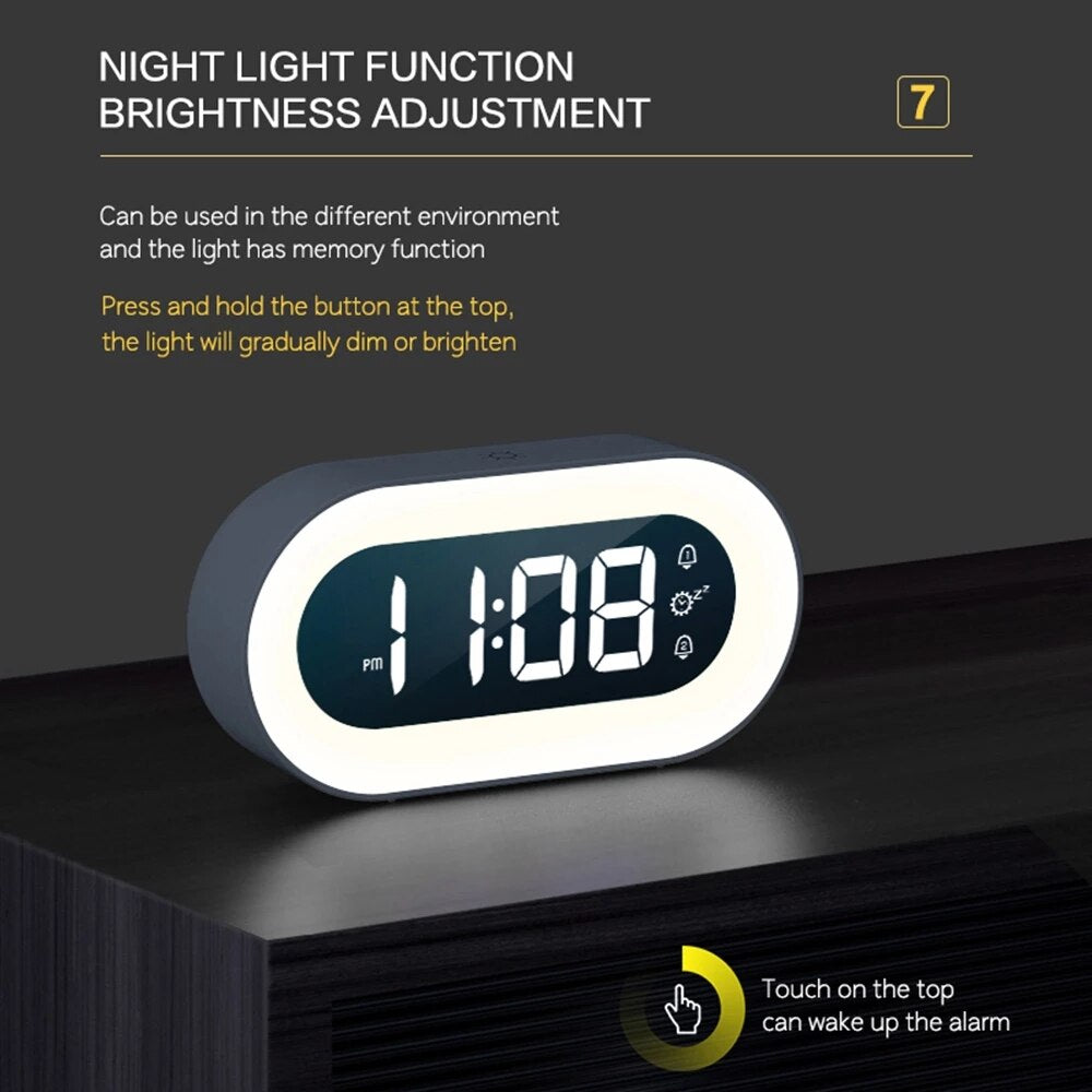 Digital Alarm Clock with Dimmable Night Light and Soothing Sounds