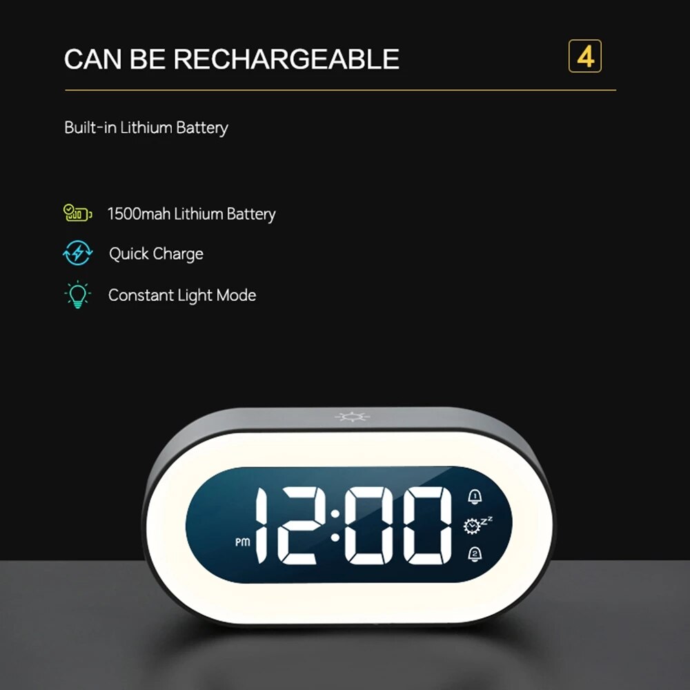 Digital Alarm Clock with Dimmable Night Light and Soothing Sounds