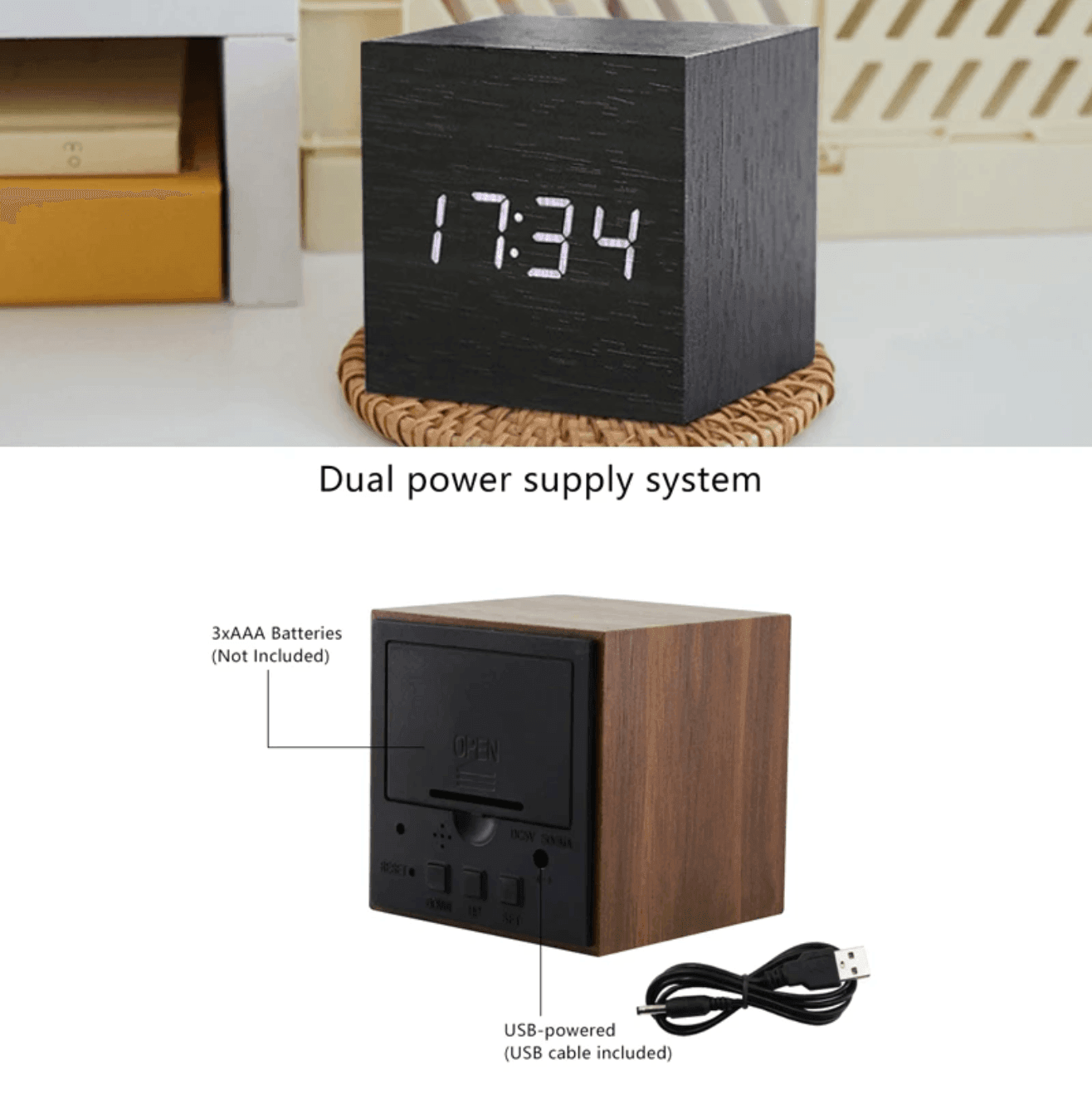 Wooden LED Digital Alarm Clock with Temperature Display