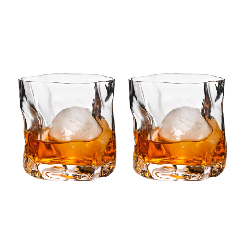 Distorted Texture Whiskey Glass Set with Gold Accents