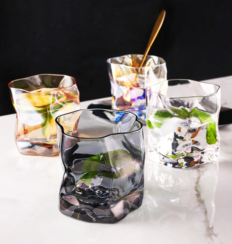 Distorted Texture Whiskey Glass Set with Gold Accents