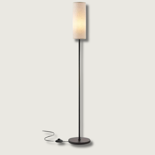 Modern Black Iron Floor Lamp with Fabric Shade and LED Light