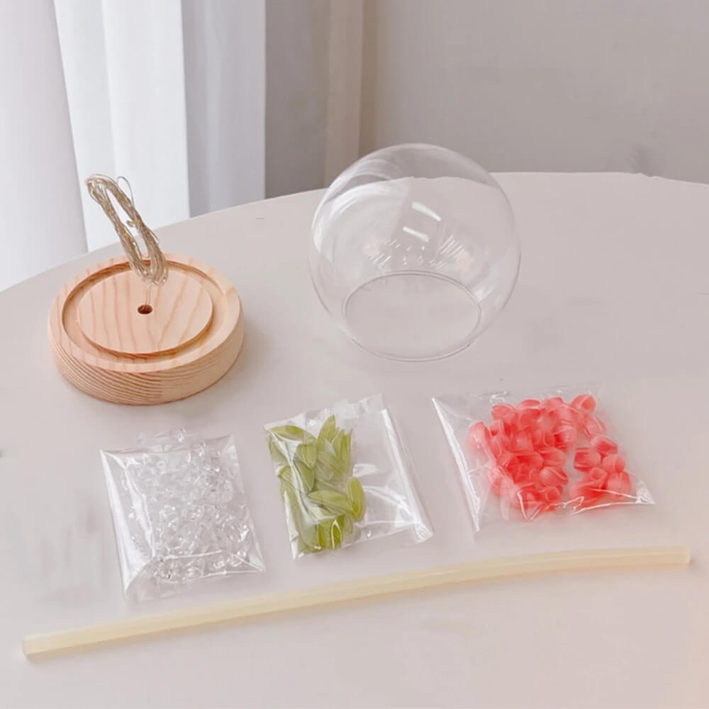 DIY LED Tulip Flowers Night Light with Glass Cloche