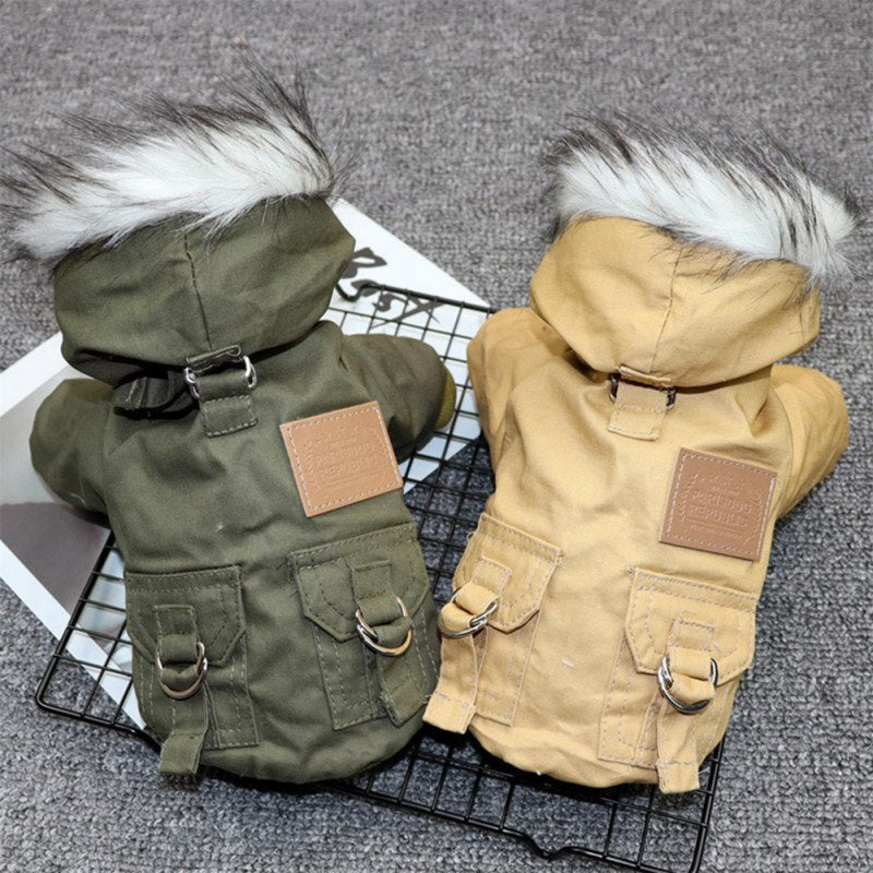 Waterproof Dog Winter Coat with Hood and Leash D-Ring