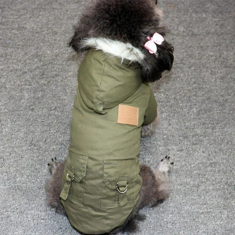 Waterproof Dog Winter Coat with Hood and Leash D-Ring