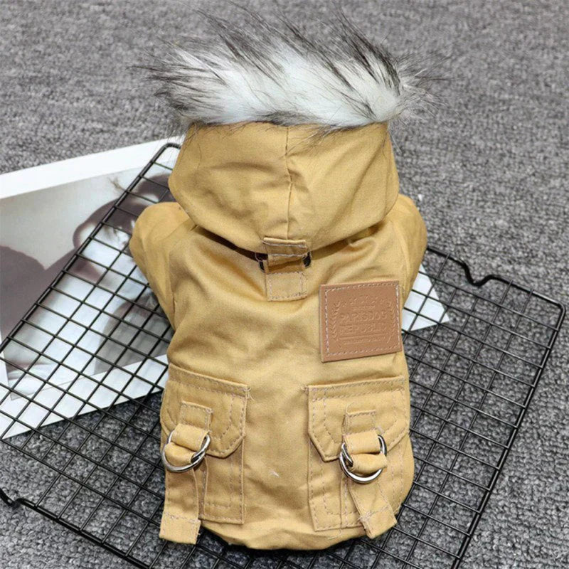 Waterproof Dog Winter Coat with Hood and Leash D-Ring