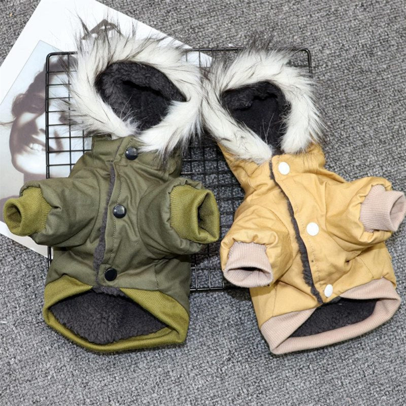 Waterproof Dog Winter Coat with Hood and Leash D-Ring
