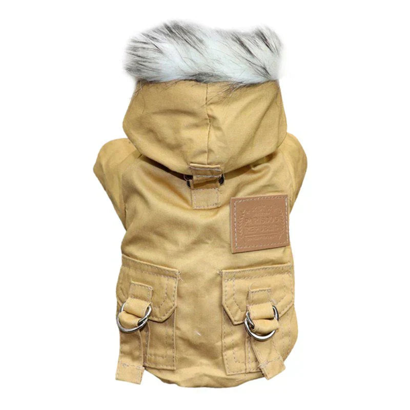 Waterproof Dog Winter Coat with Hood and Leash D-Ring