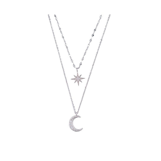 Double Moon Necklace in Moonlight Silver