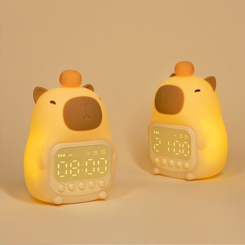 Cute Capybara LED Night Light with Digital Alarm Clock for Kids