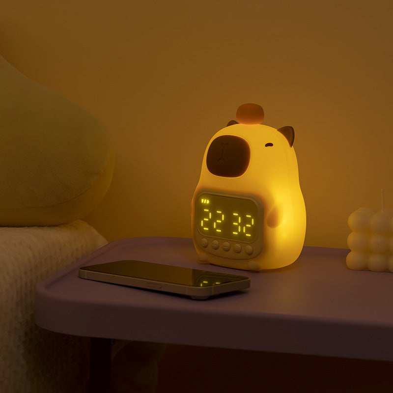 Cute Capybara LED Night Light with Digital Alarm Clock for Kids