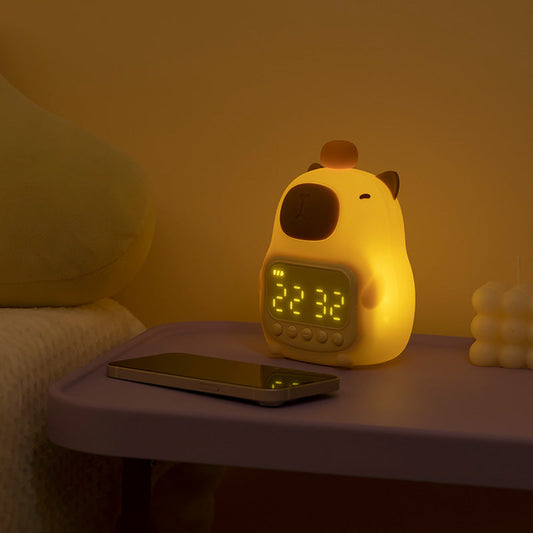 Cute Capybara LED Night Light with Digital Alarm Clock for Kids