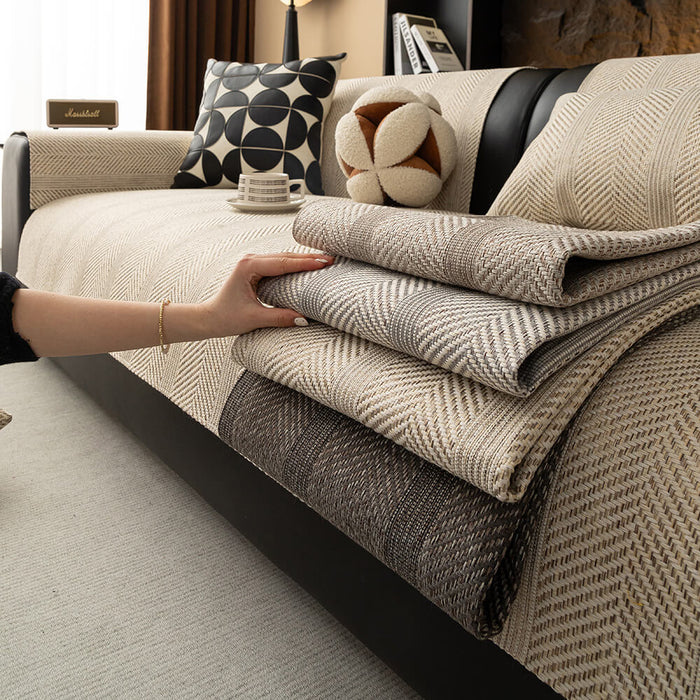 Breathable Pet-Friendly Herringbone Sofa Cover