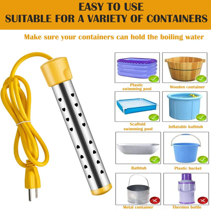 Portable Stainless Steel Immersion Water Heater with Safety Guard