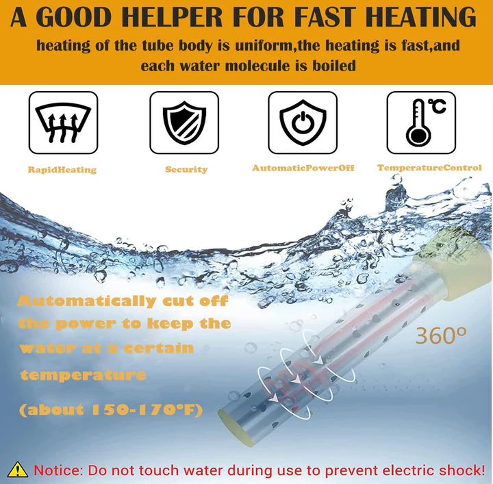 Portable Stainless Steel Immersion Water Heater with Safety Guard