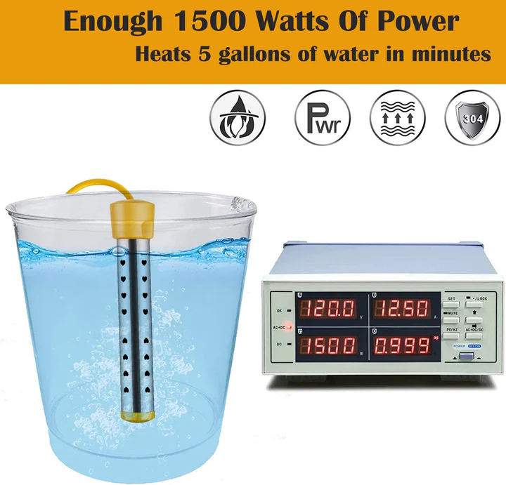 Portable Stainless Steel Immersion Water Heater with Safety Guard