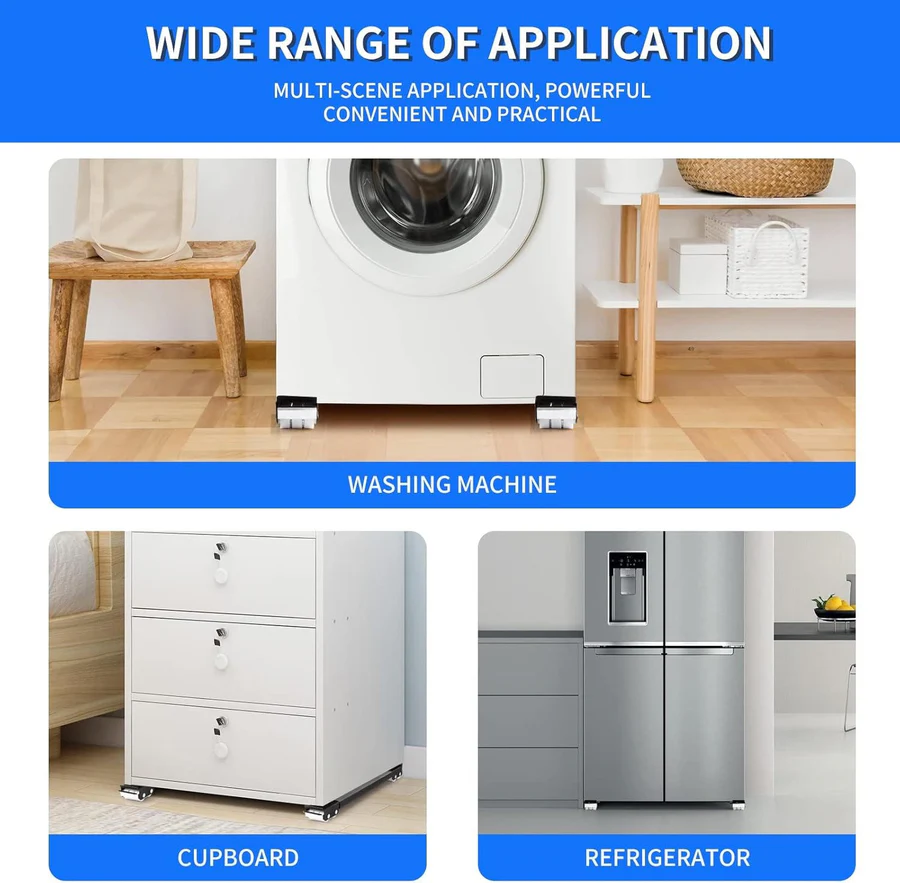 Heavy Duty Adjustable Appliance Rollers with Locking Wheels