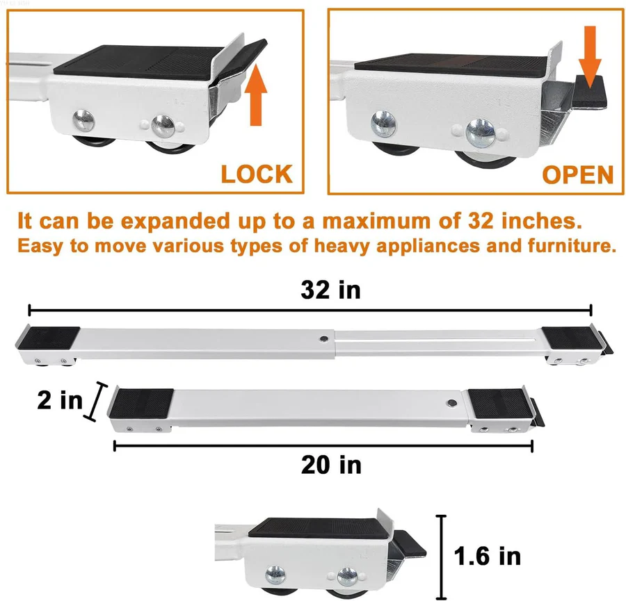 Heavy Duty Adjustable Appliance Rollers with Locking Wheels
