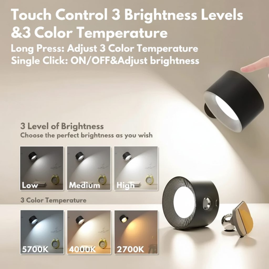 Rechargeable LED Wall Light with Magnetic Mount and Adjustable Brightness