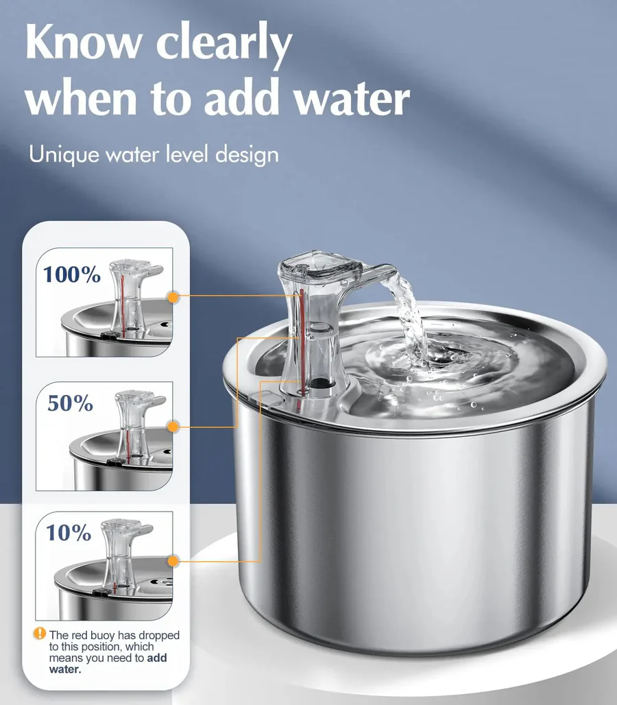 Stainless Steel Cat Water Fountain with Motion Sensor and 4-Layer Filter