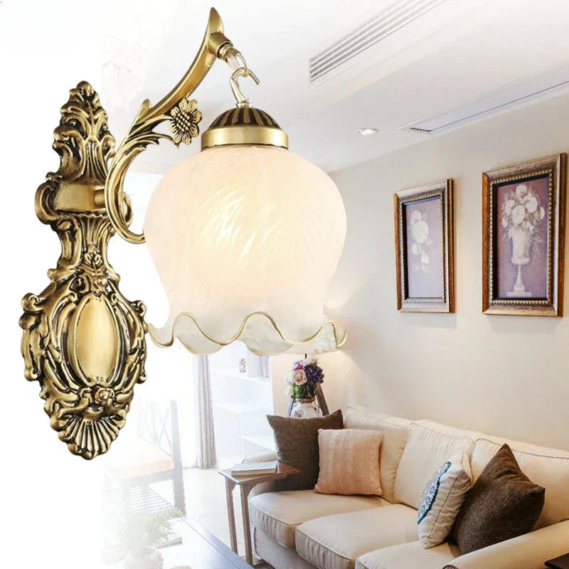 Vintage European Style Wall Lamp with Glass and Metal Design