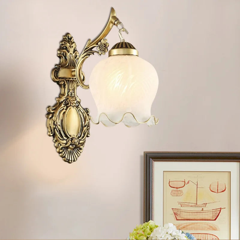 Vintage European Style Wall Lamp with Glass and Metal Design