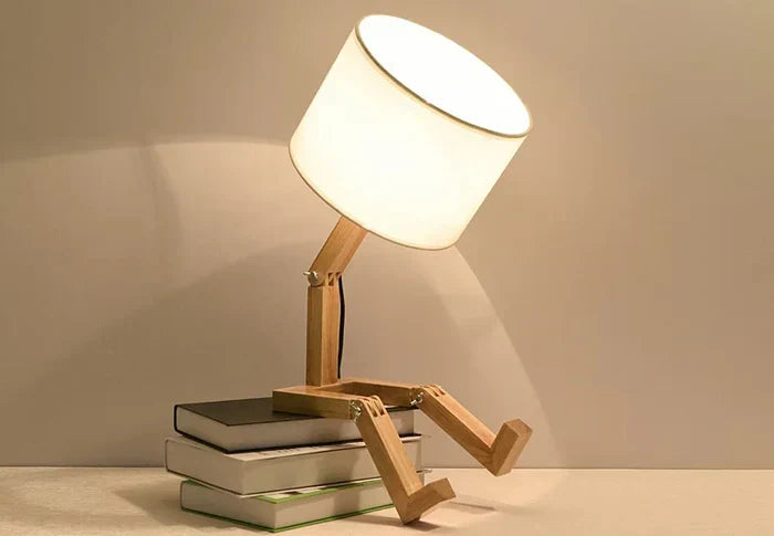 Wooden Table Lamp with Book Storage and Adjustable Design