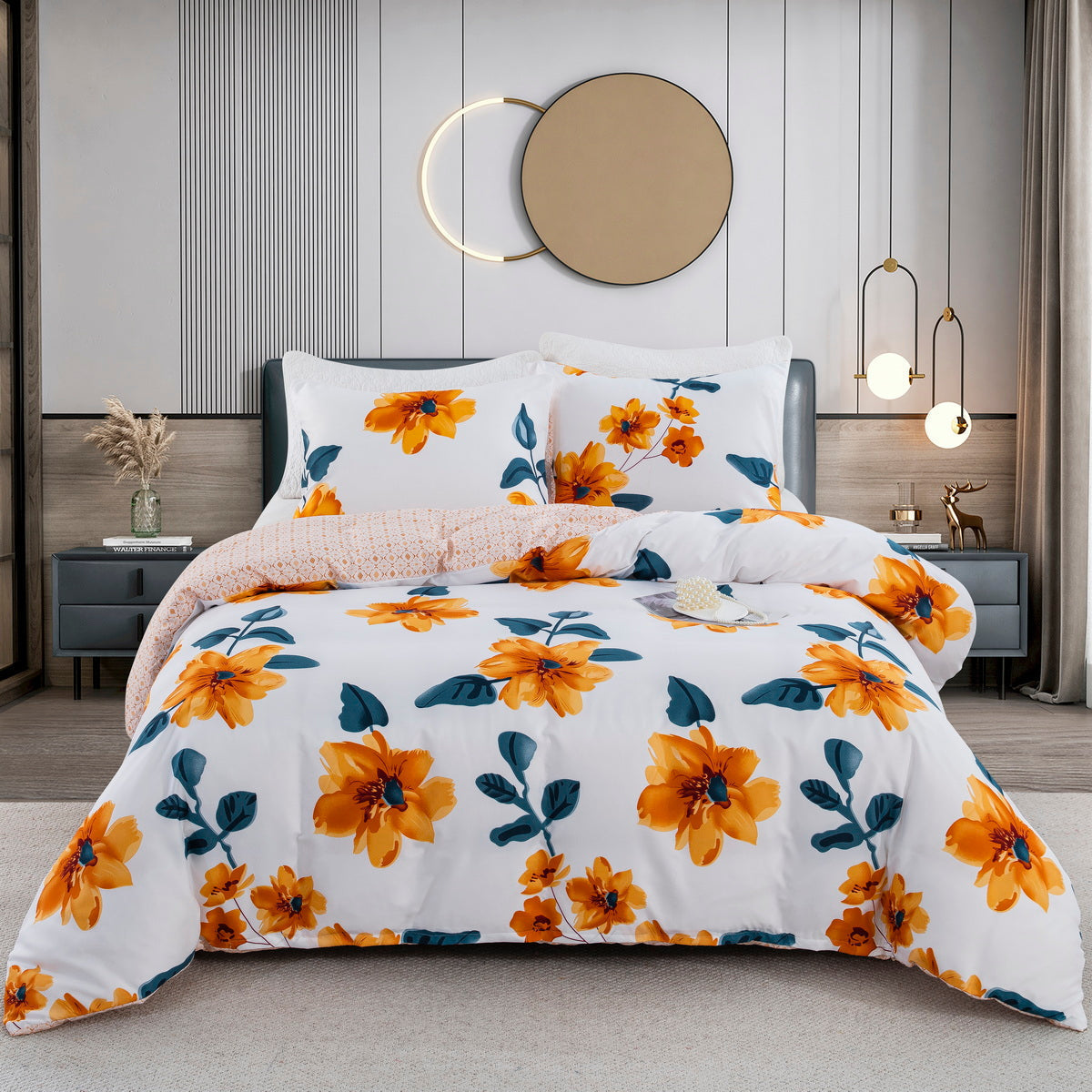 Abstract Geometric Zigzag Bedding Set in Blue and Orange
