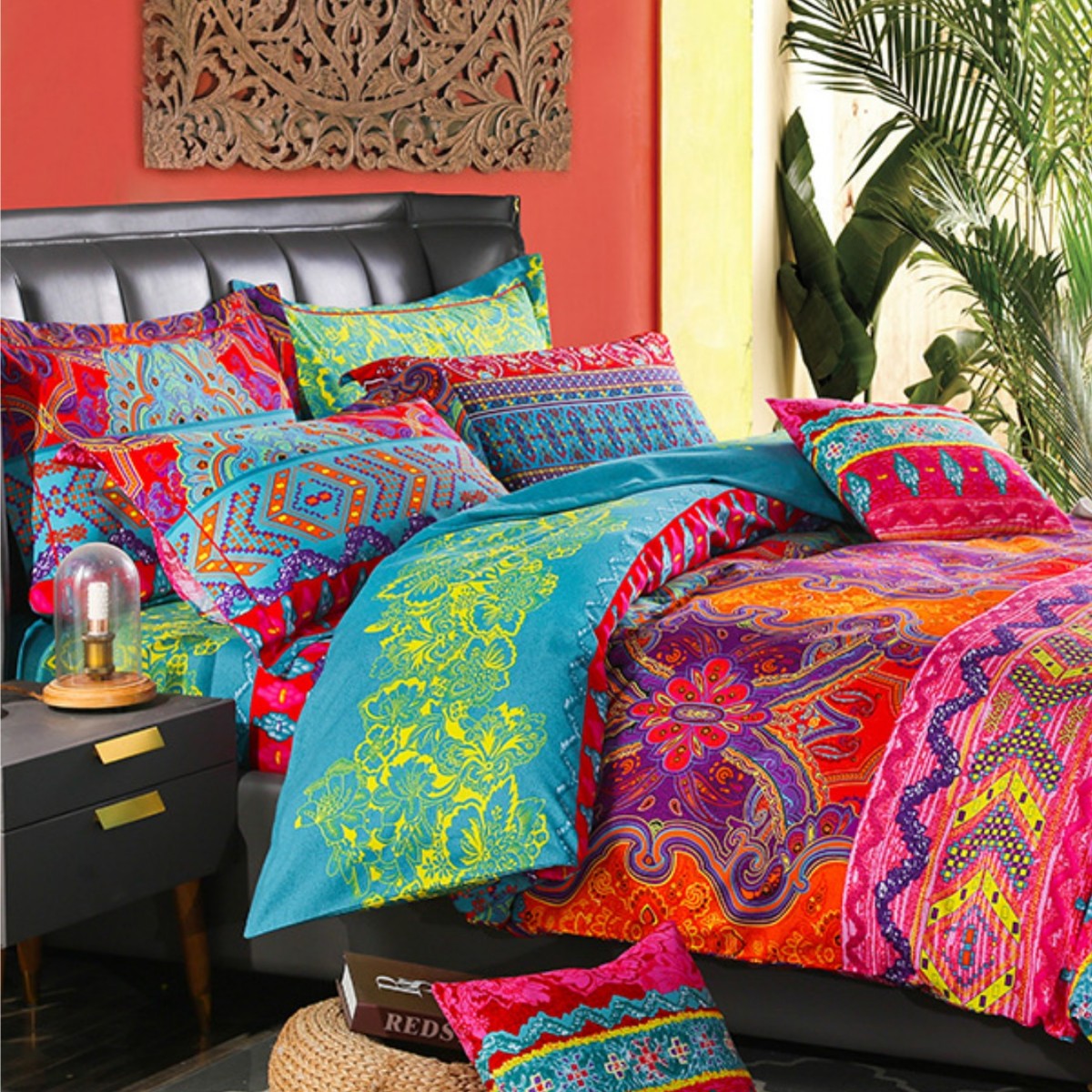 Abstract Geometric Zigzag Bedding Set in Blue and Orange