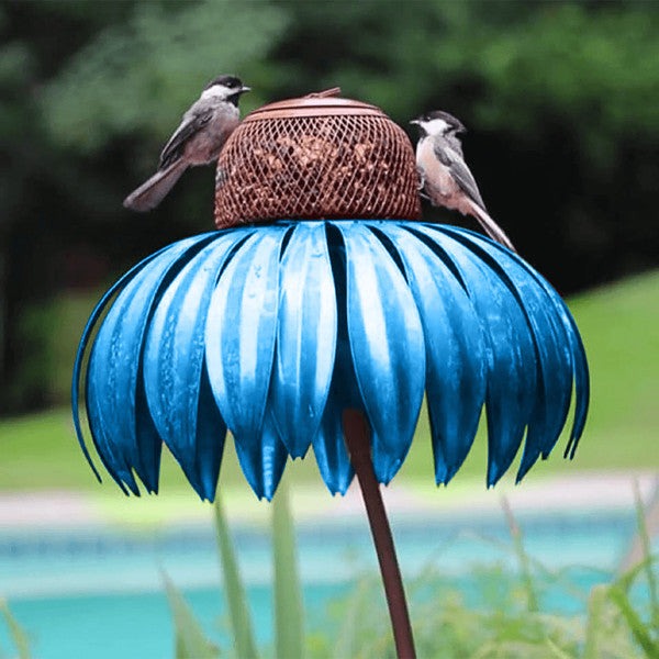 Coneflower Metal Bird Feeder with Wide Dish
