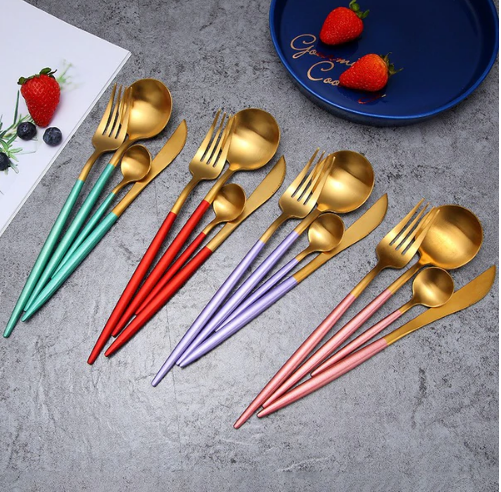 Luxurious 24-Piece Gold and Silver Stainless Steel Cutlery Set