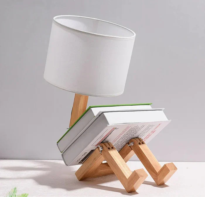 Wooden Table Lamp with Book Storage and Adjustable Design