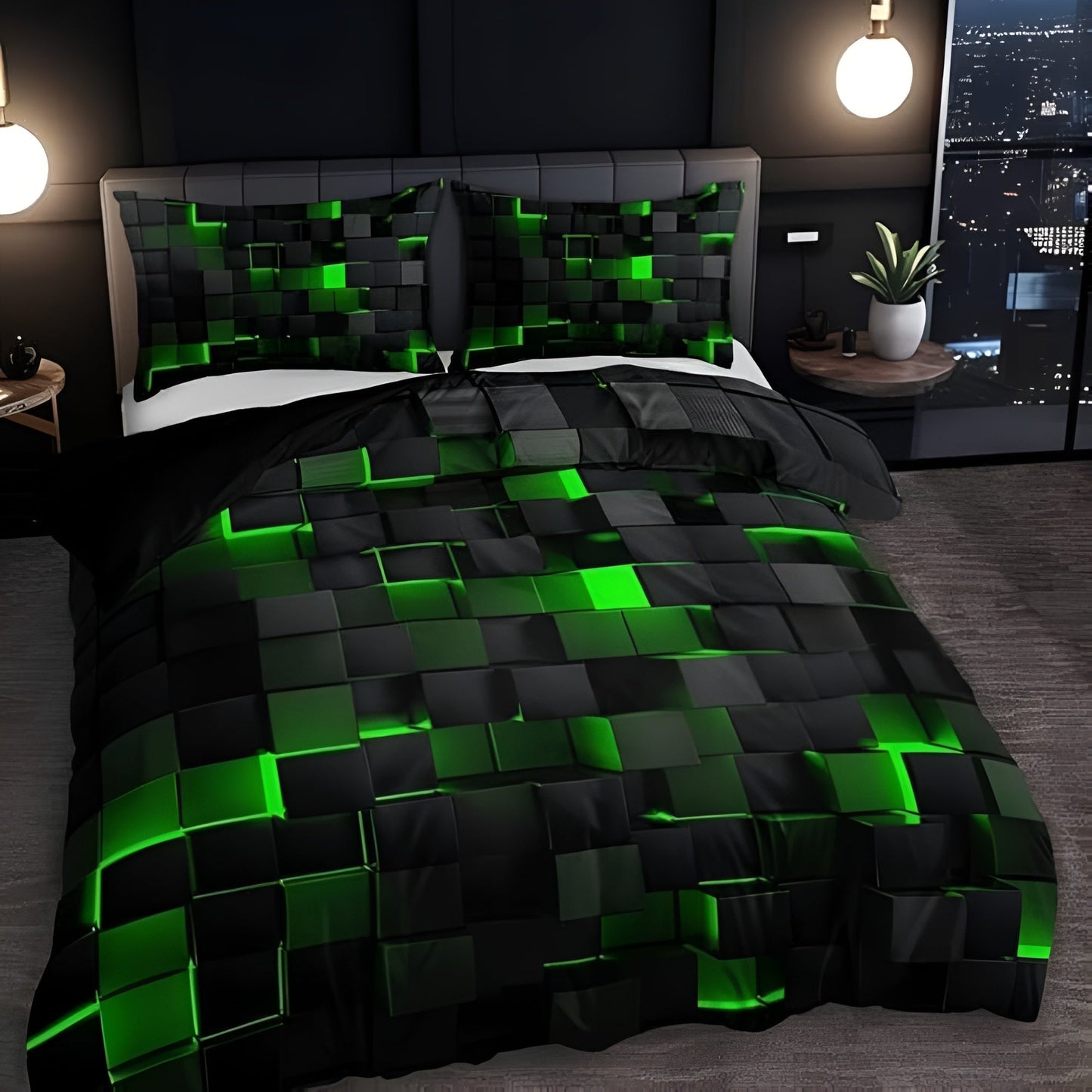 Neon 3D Grid Duvet Cover Set with Pillowcases