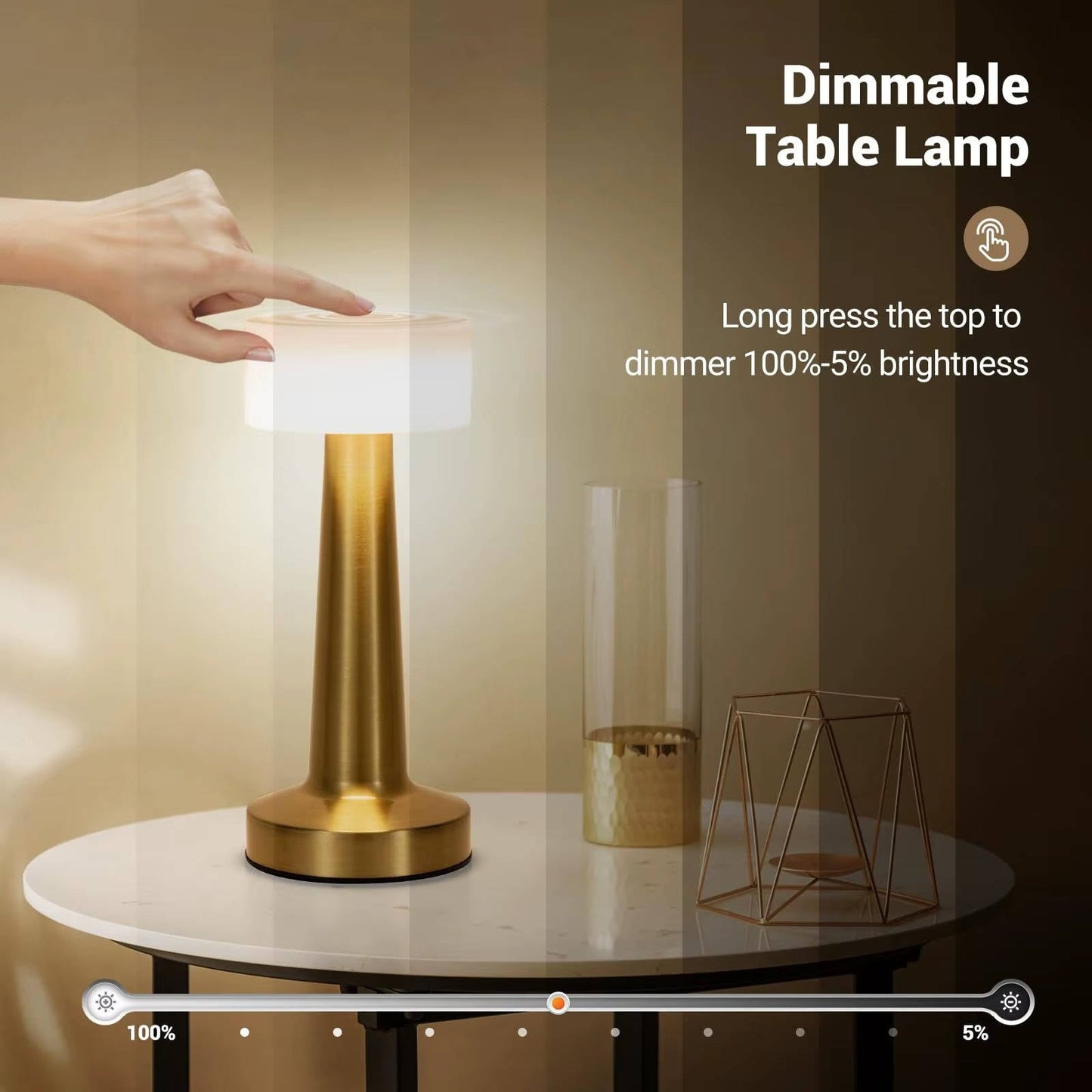 Cordless Rechargeable LED Table Lamp with Touch Sensor and Metal Base