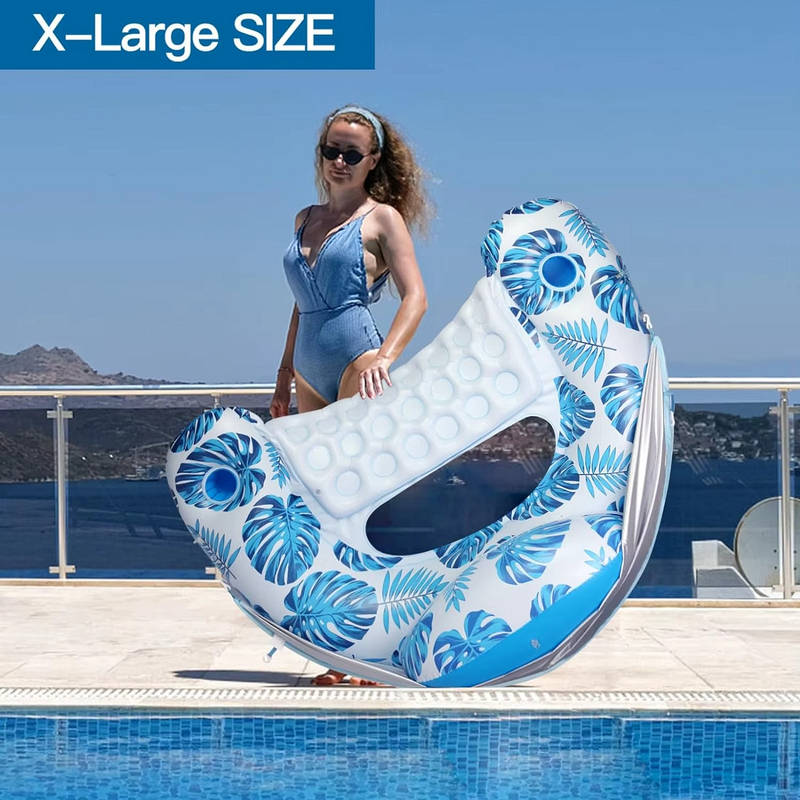 Inflatable Adult Pool Float Chair with Adjustable Canopy and Cup Holders