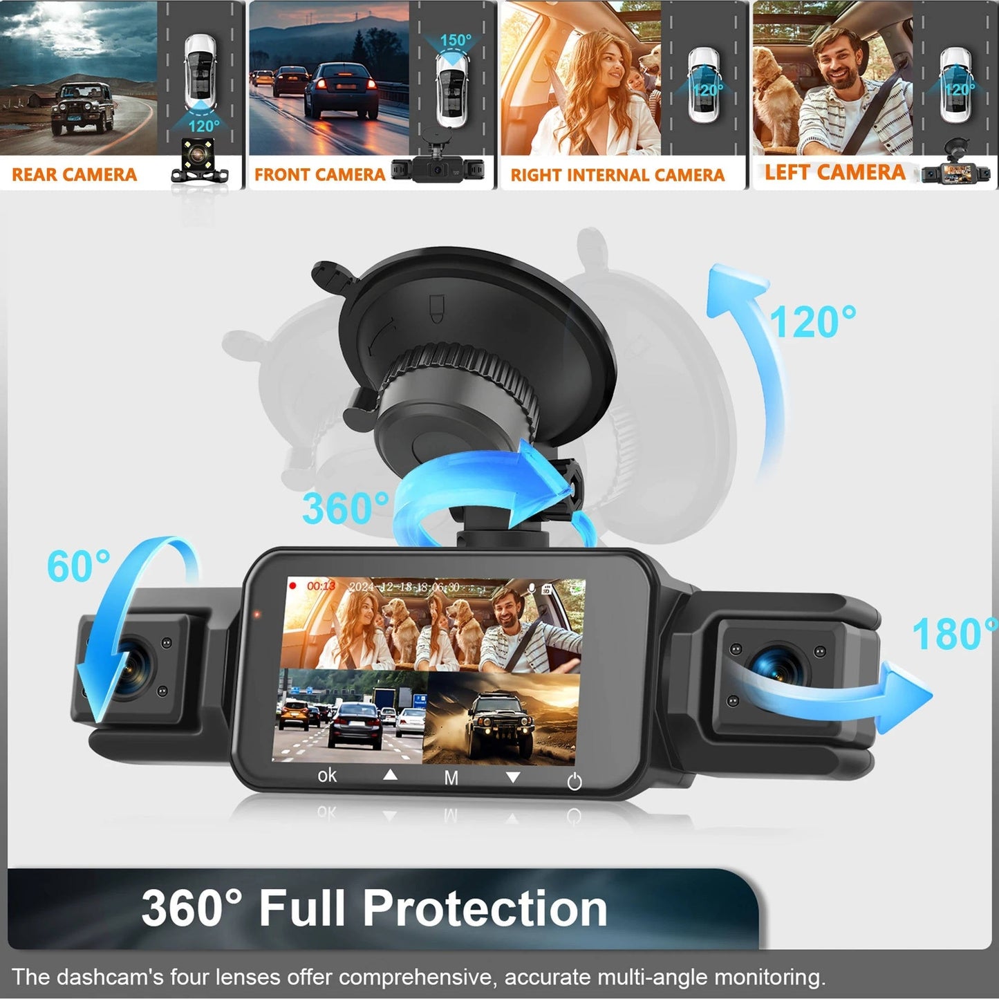 Wireless Front and Rear Car Dash Cam with Night Vision and Mobile App