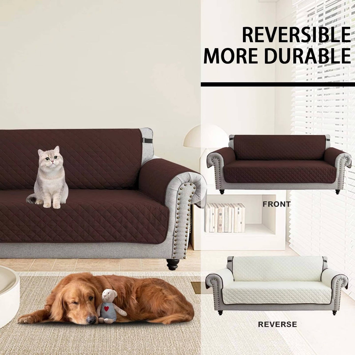 Reversible Water Resistant Sofa Cover for 3 Cushion Couch
