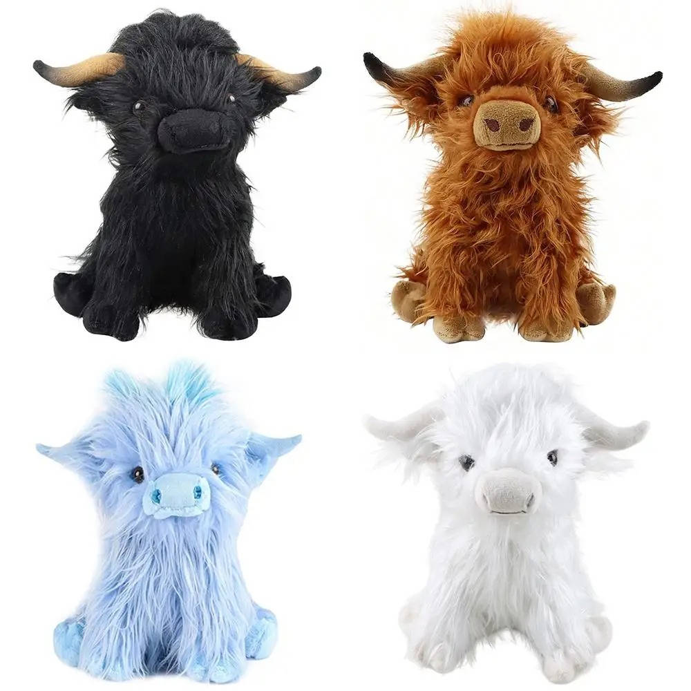 Handmade Plush Cow Stuffed Animal Toy with Fluffy Fur and Expressive Eyes