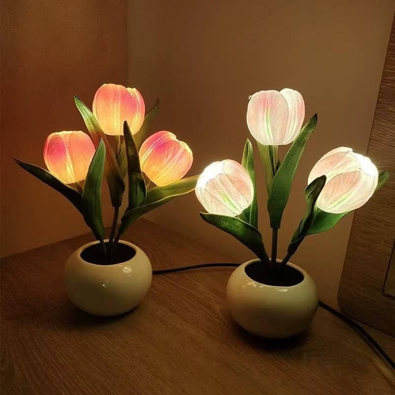 LED Color Changing Tulip Night Light with Ceramic Vase